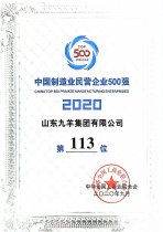 中国制作业民营企业500强第113位 20年度